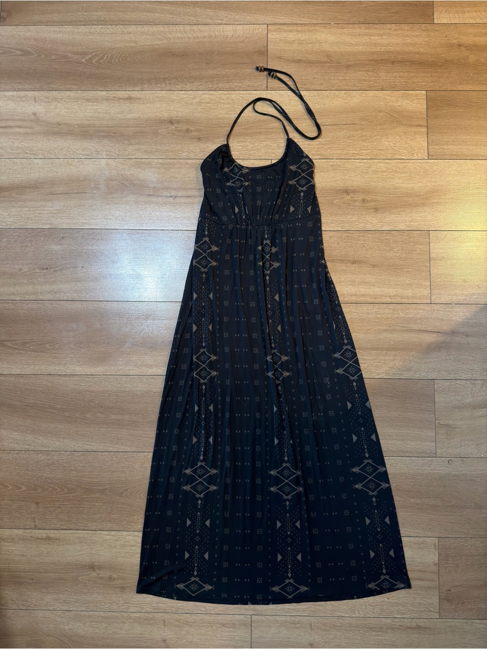 Tanoa Hawaii Size Small Black Tribal Polynesian Halter Maxi Dress